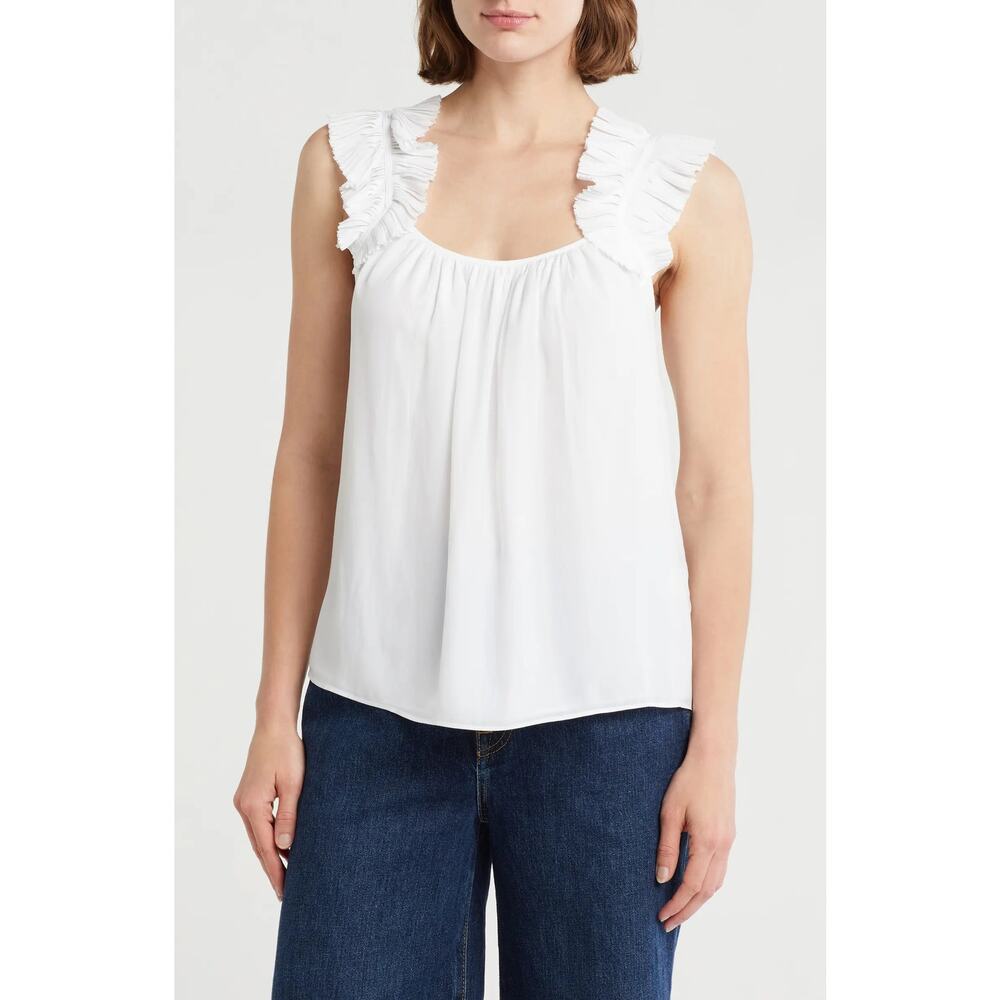 RAMY BROOK Leah Ruffle Strap Tank Top Scoop Neck Lightweight Blouse